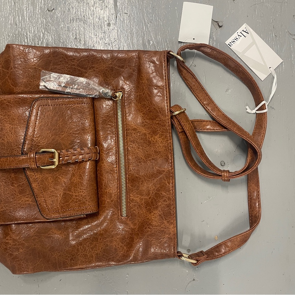 Alyssa Brown Crossbody Bag with Gold Accents